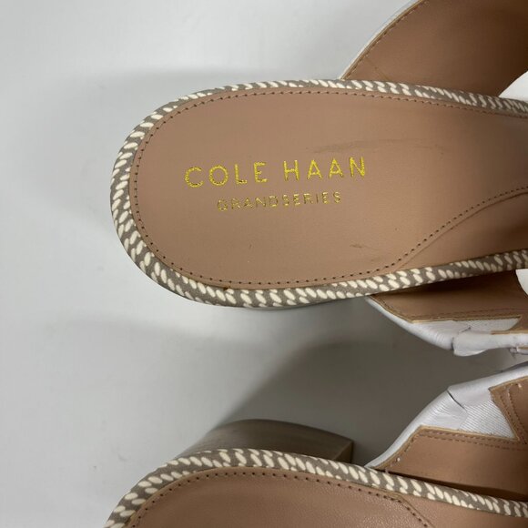 NWOT Cole Haan White Leather and Gold Detail Block Heel Strappy Sandal Sz. 10 - Picture 4 of 7